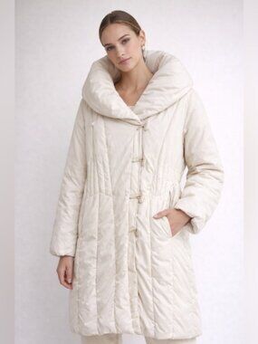 Larry Levine Down Ivory Long Puffer Coat Size M